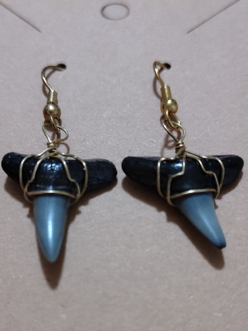 Sand Tiger Shark Tooth Fossil Earrings Wire Wrapped Y2K Boho Coastal - Picture 5 of 6